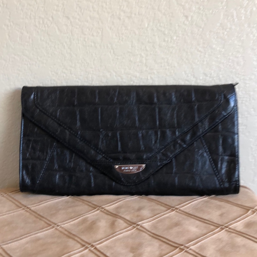 Nine West Alligator Print Clutch Black